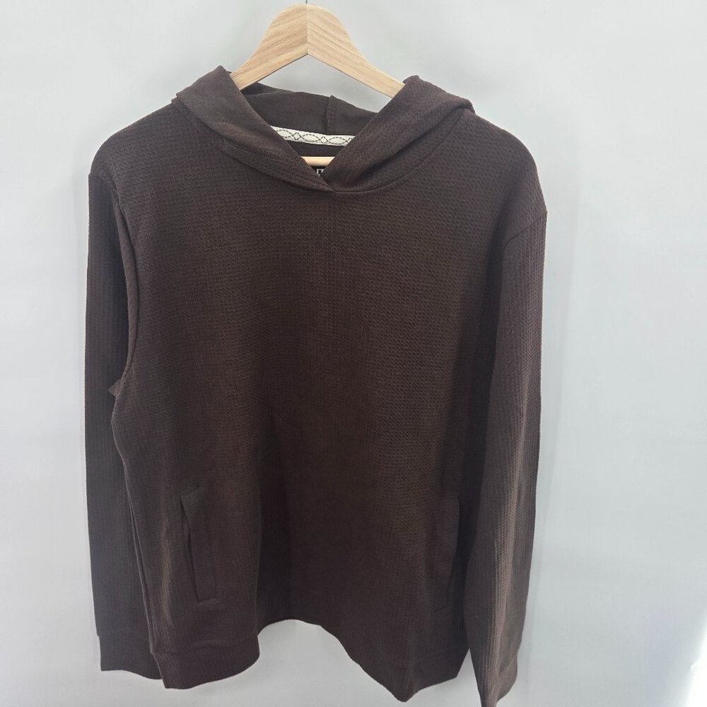 Frye Chocolate Brown Lightweight Waffleknit Donegal Hoodie Size Medium